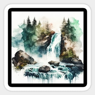 Green and Blue Watercolor Waterfall Sticker